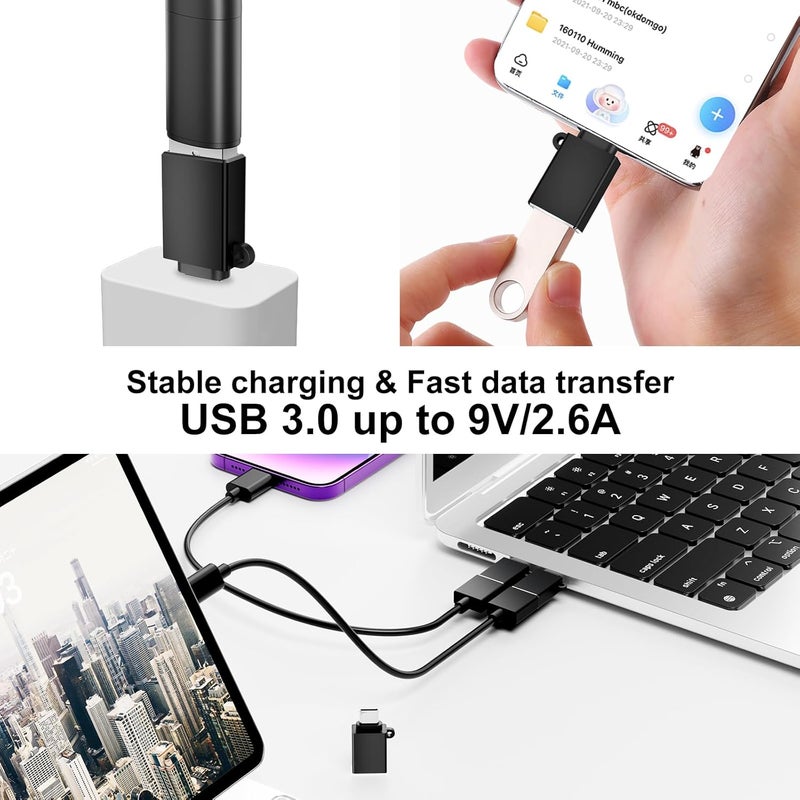 BaseNew Store USB Type C Adapter 4 Pack,USBC to USB Adapter,Type C Adapter,USBC Male Female Data Sync Charging Cable Converter for iPhone 15,MacBook Pro,iPad,Car Play,Black - Image 5